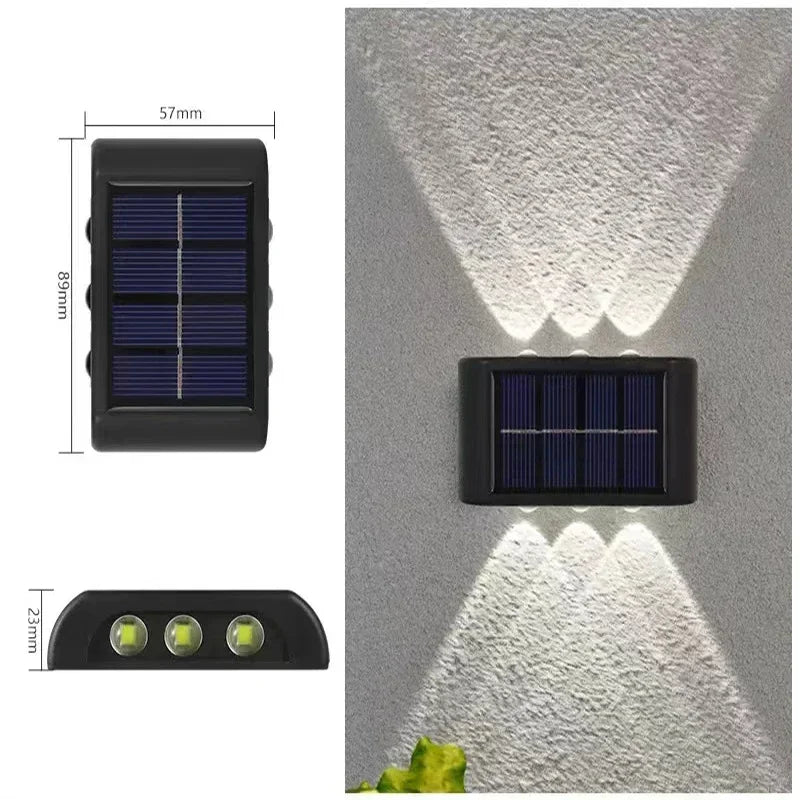 Lámpara de pared solar exterior impermeable luces solares arriba y abajo lente convexa iluminación para jardín calle paisaje balcón exterior dec