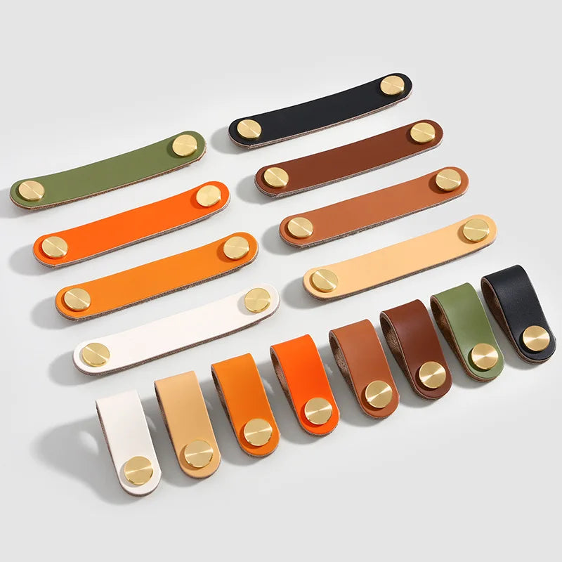 Tirador de Perilla para Cajón de Gabinete de Cuero y Latón Colorido, Herrajes Sólidos de Alta Resistencia para Muebles de Cocina, Baño y Dormitorio