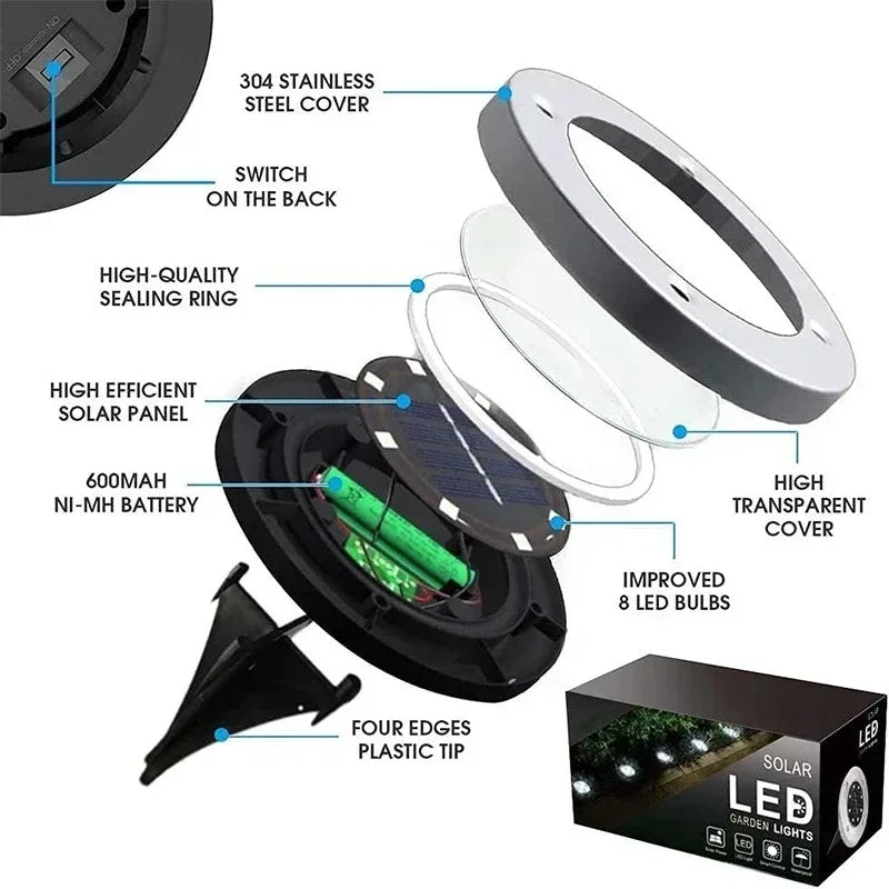 Lámpara solar LED de pie 8LED para exteriores, luces subterráneas impermeables para decoración de jardín, terraza, patio