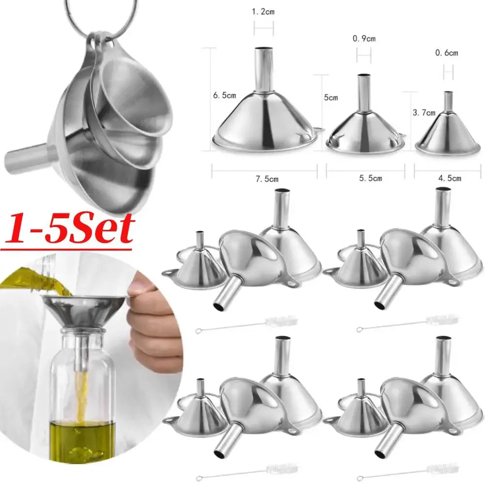 Juego de 3 embudos de acero inoxidable, juego de embudos de cocina multiusos para transferir líquidos, ingredientes secos, polvo