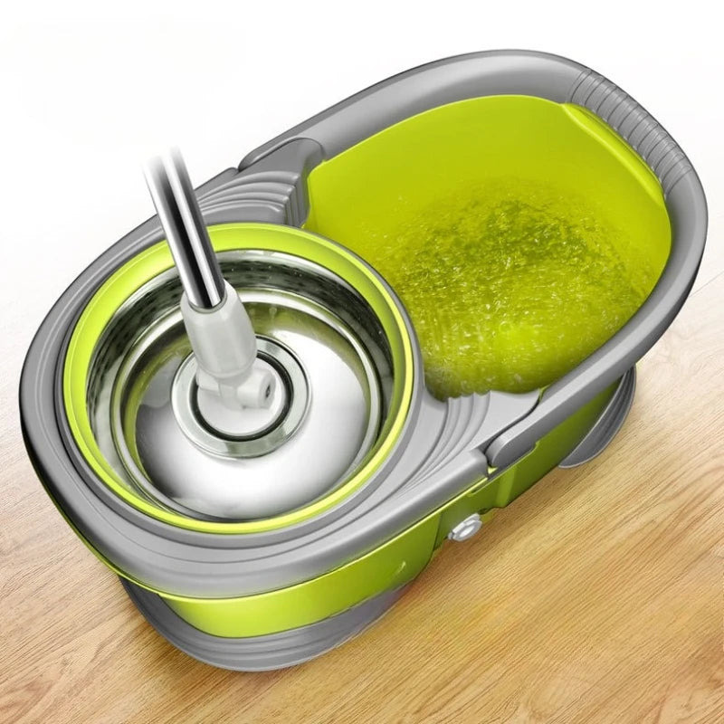 Cubeta de trapeador giratorio doble tracción, escurridor manos libres, juego de trapeador de microfibra, giro de 360°, autoescurridor a presión, fácil limpieza para pisos de hogar y cocina