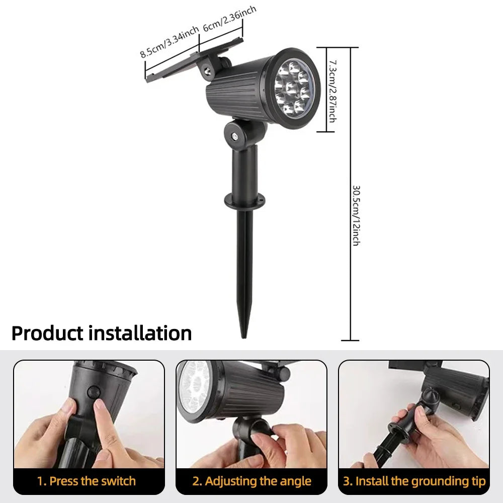 9 luces solares LED focos exteriores RGB luces solares de paisaje IP65 impermeables de brillo ajustable para jardín, patio, palmeras