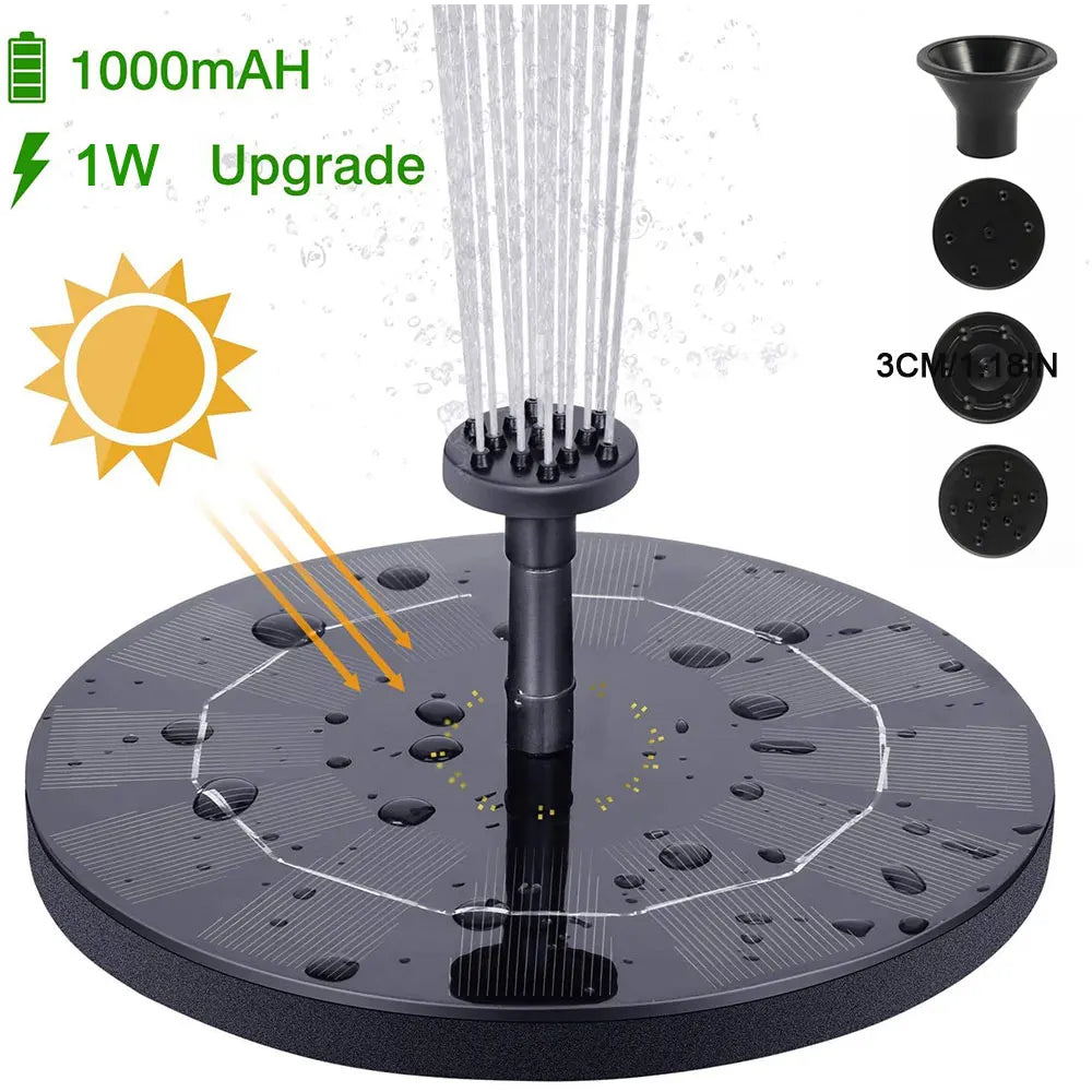 Fuente solar colorida de 1W/2.5W, flotante, para baño de pájaros, jardín, estanque, bomba de fuente de agua solar para decoración de jardín exterior