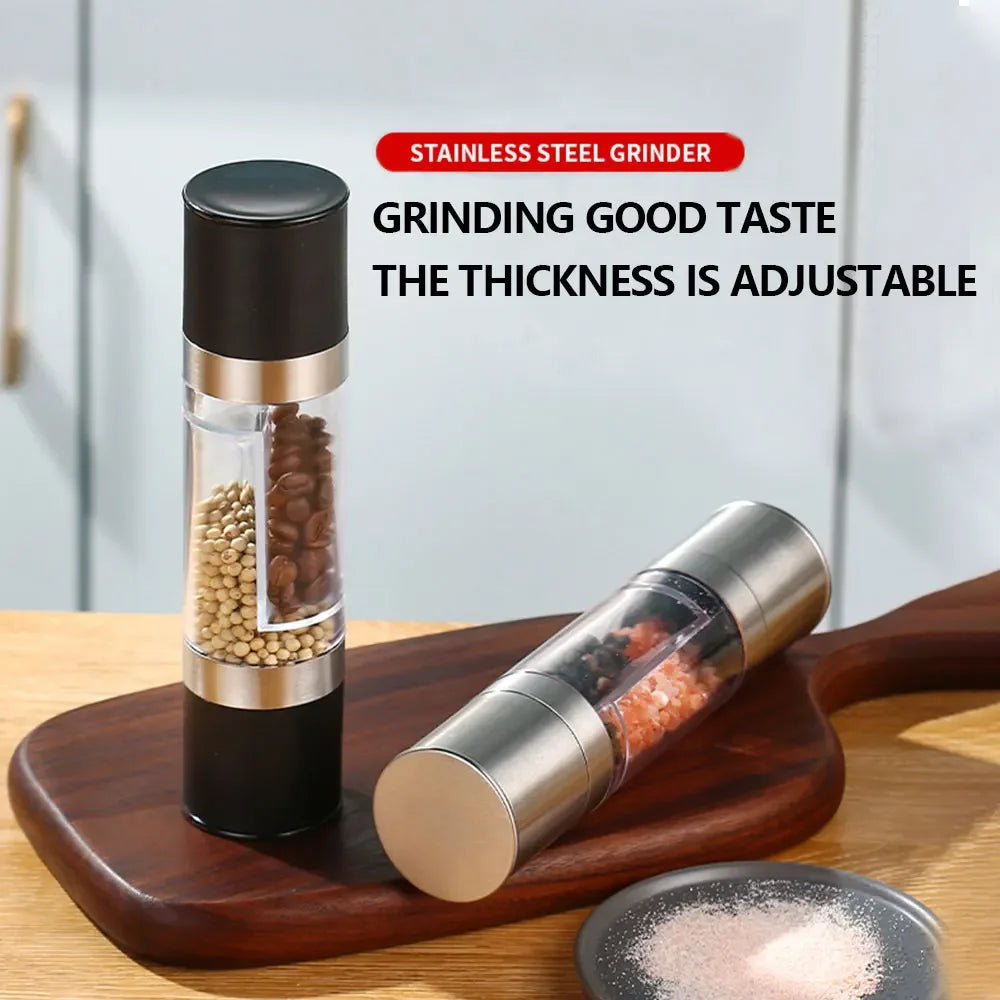 Molinillo manual de sal y pimienta de acero inoxidable, molinillo de especias de cerámica ajustable, herramienta de cocina, 2 en 1