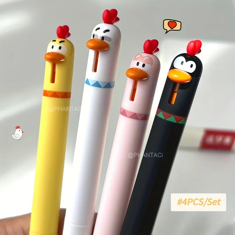 Bolígrafo de 4 piezas, bolígrafo lindo y divertido, bolígrafo de gel giratorio creativo, bolígrafo de gel de pollo, 0.5 mm negro, suministros de oficina