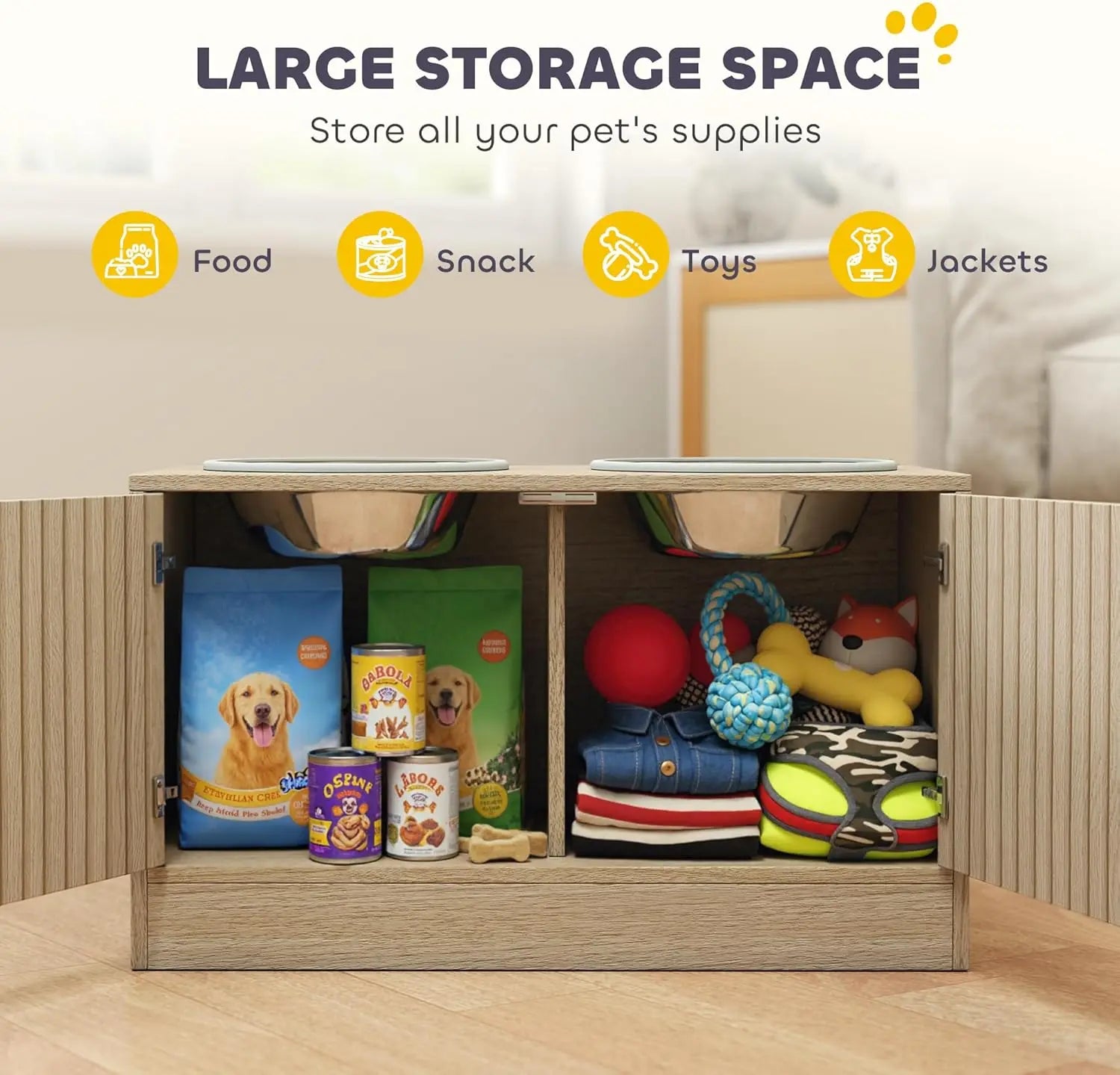 Comederos Elevados para Perros con Gabinete de Almacenamiento, Soporte Elevado para Comedero de Perros, Estación de Alimentación para Mascotas con Comedero Lento y Antideslizante, para Mascotas Grandes