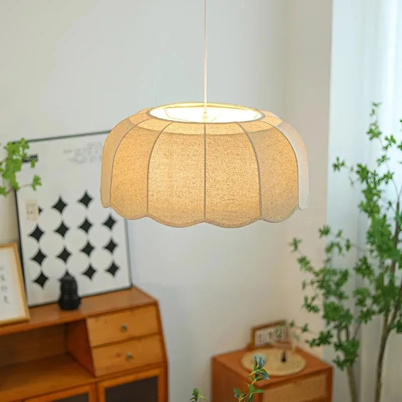 Nordic Vintage Fabric Pendant Light Japanese Wabi-sabi  LED Chandelier for Restaurant Bedroom Loft Hotel Shop Decor Fixtures