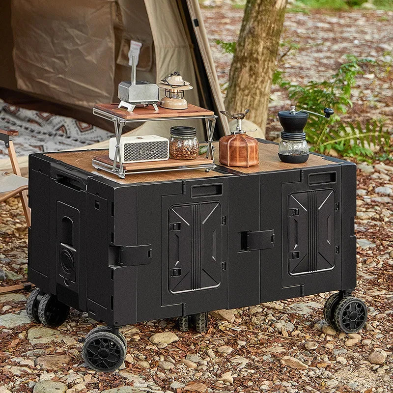 Carro de camping al aire libre, maleta trolley, herramientas de picnic, mesa de comedor plegable móvil para coche, carro de camping multifuncional