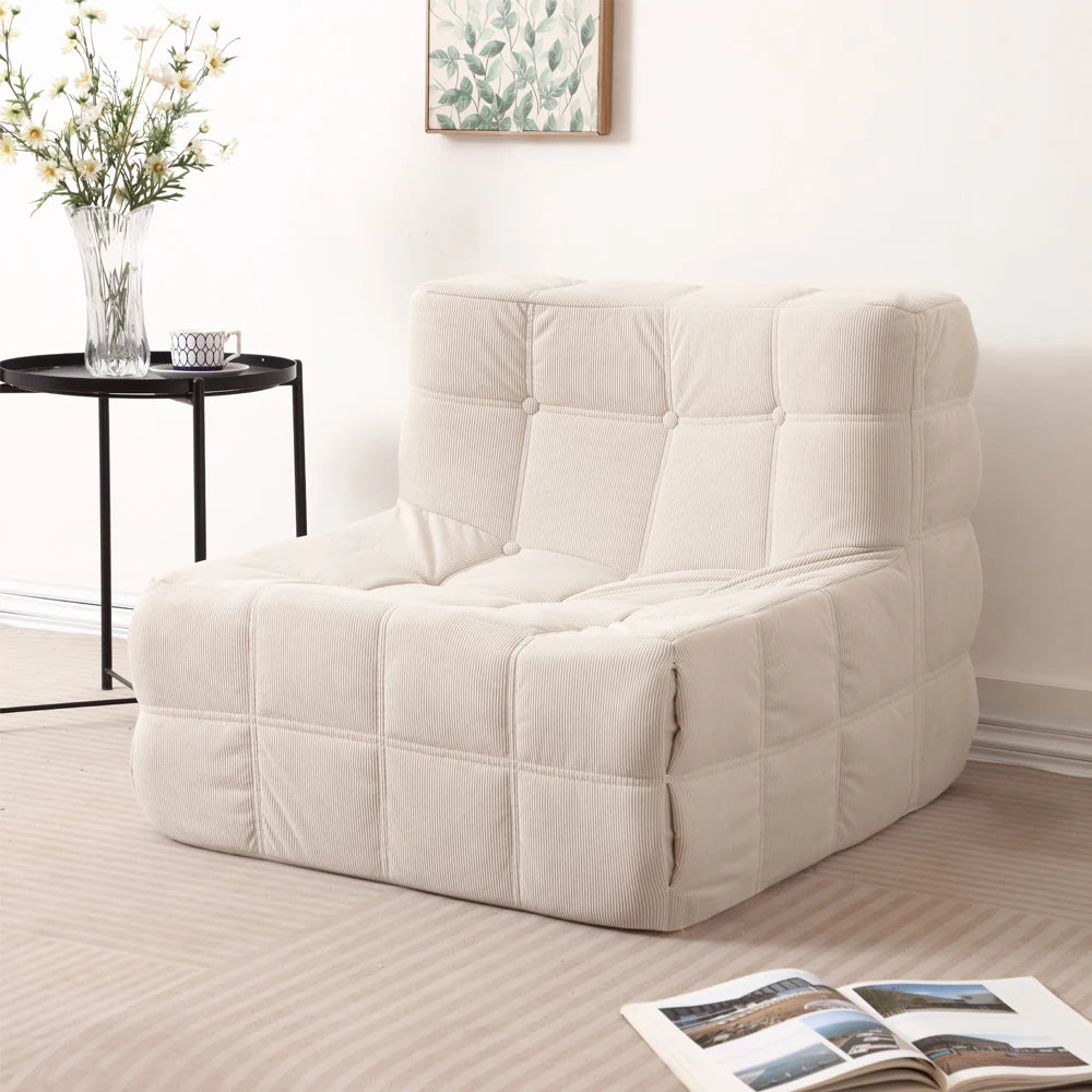 Sillón de suelo de pana de felpa con esponja completa - Sofá modular acolchado perezoso, silla cómoda de acento para la decoración del hogar