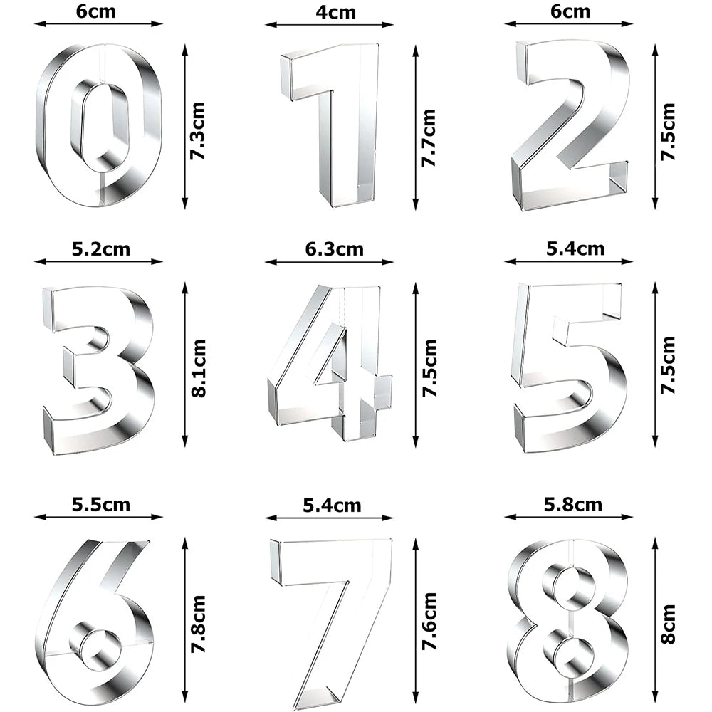 9PCS Number Cookie Cutters Set Birthday Numbers 0-8 Stainless Steel Cookie Cutters Shapes DIY Fondant Cutter Molds YY214