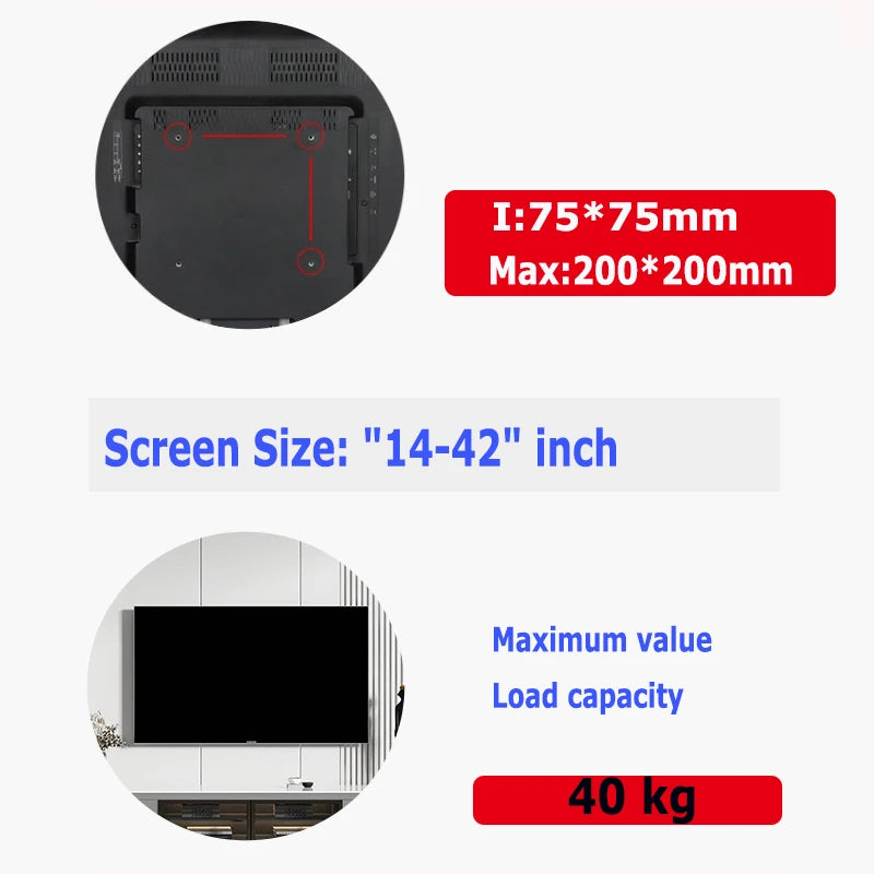 Soporte de pared fijo BEISHI para la mayoría de televisores LED, LCD y Plasma planos/curvos de 14-42" Max VESA 200X200 Soporte universal para TV