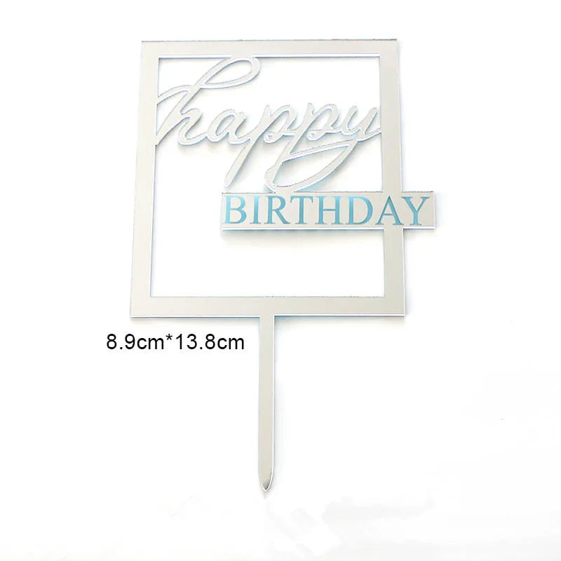 Flank Round Happy Birthday Cake Toppers Rose Gold Top Grade Acrylic Kids Birthday Party Cake Topper Baby Shower Gift Decoration
