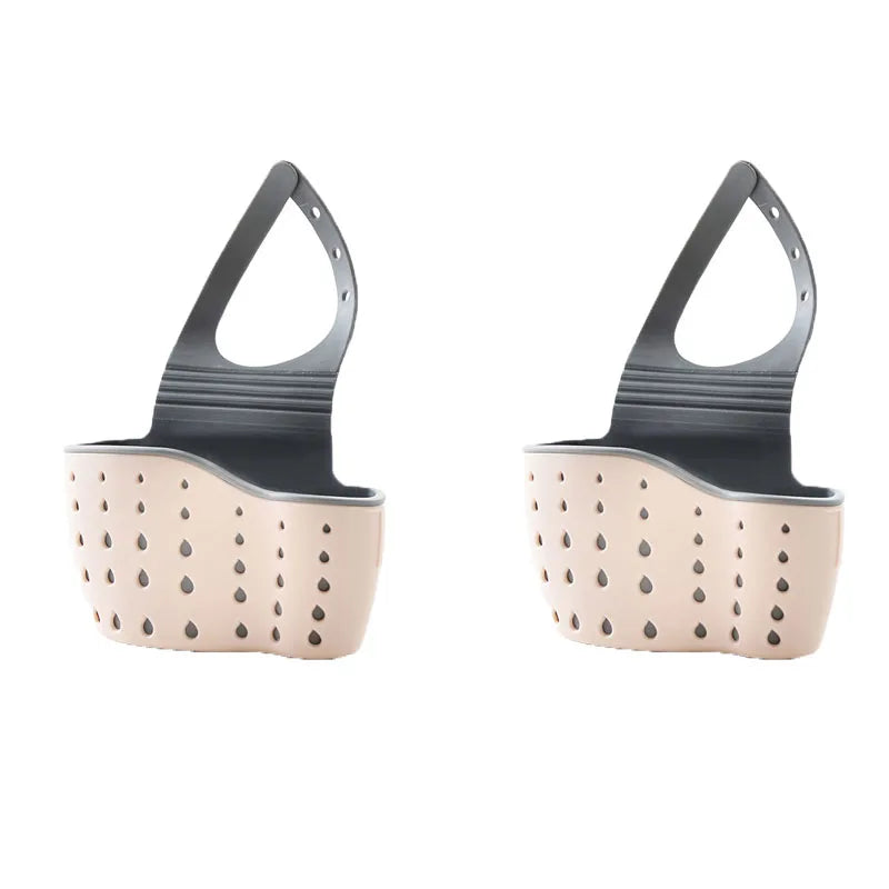 1-4PCS Household Adjustable Button Type Sink Drain Hanging Bag Kitchen Storage Shelf Faucet Sponge Twolayer Drain Hanging Basket