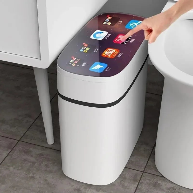 Cubo de basura inteligente automático tipo inducción, versátil, para sala de estar, lujo ligero, inodoro eléctrico, baño, cubo sanitario