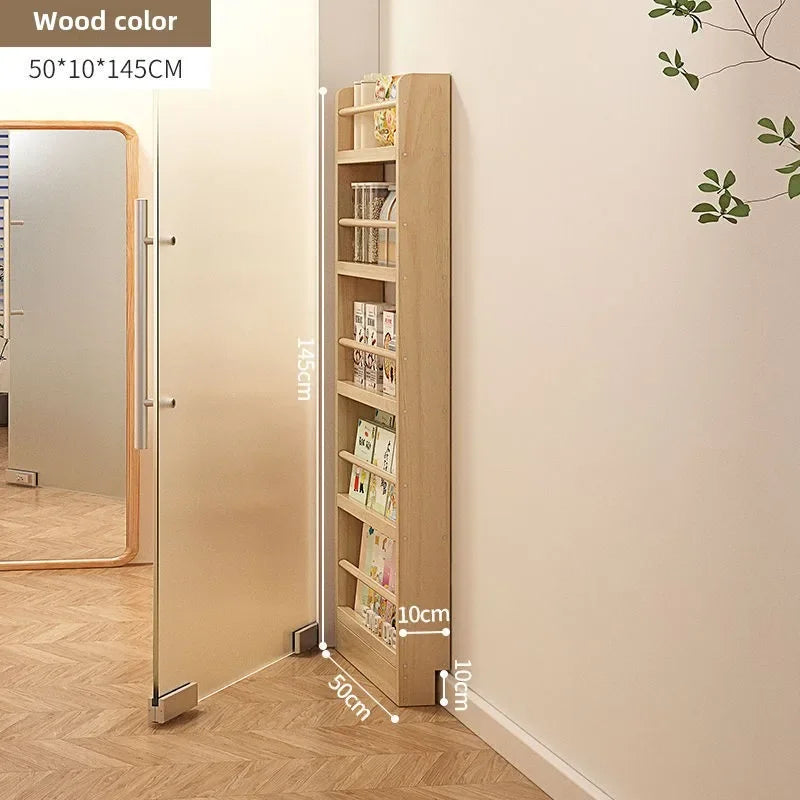 Estantería de madera maciza, estante de almacenamiento de varias capas de pie montado en la pared, estantería para el hogar, estantería delgada detrás de la puerta