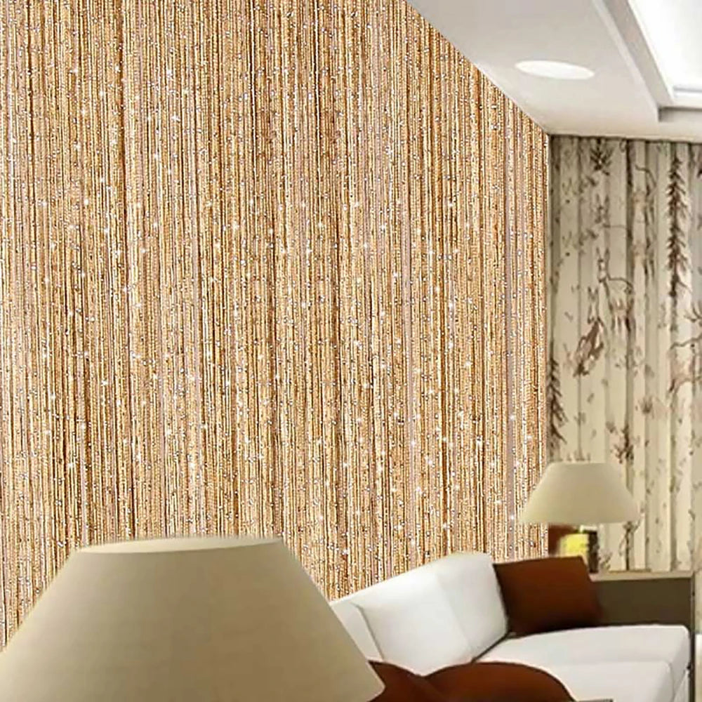 Cortina de Hilo Brillante para Puerta Divisor de Habitaciones Ciega Cinta Plateada Borla Brillante Línea Flash Cortina para Boda Fiesta Decoración de Ventana