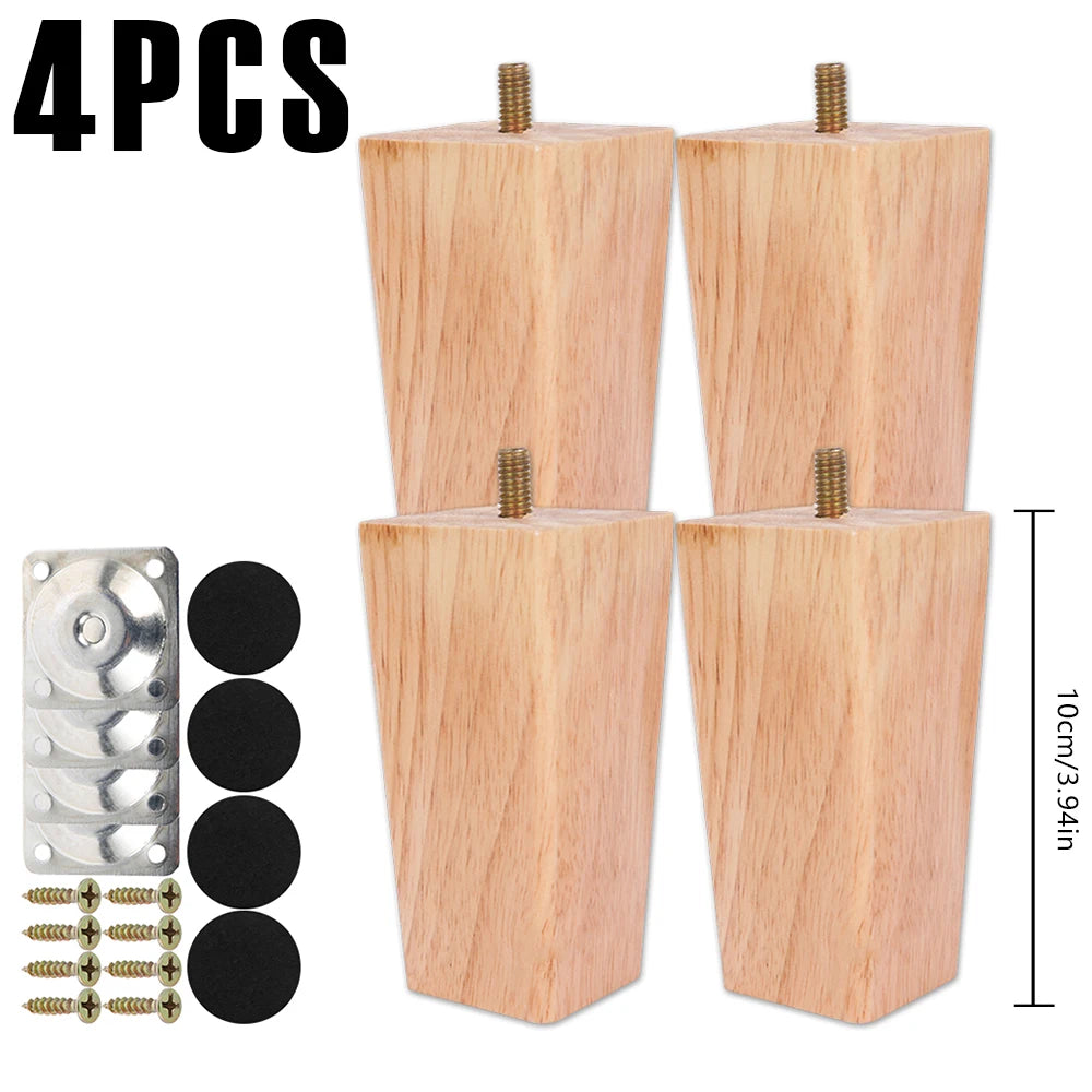 Patas cuadradas para muebles de 4/8 piezas de 6/10/15 cm, patas de sofá de madera maciza, patas de muebles de repuesto con tornillos, placa de montaje y almohadillas