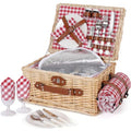 Cesta de picnic para 2 personas - Cesta de picnic de mimbre con manta impermeable y forro térmico, cesta grande de sauce hecha a mano con cu