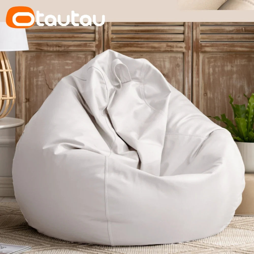 OTAUTAU Funda de puf grande de piel sintética de 4 pies sin relleno, chaise lounge puf para exteriores, salón de juegos, películas, saco Puff DD004