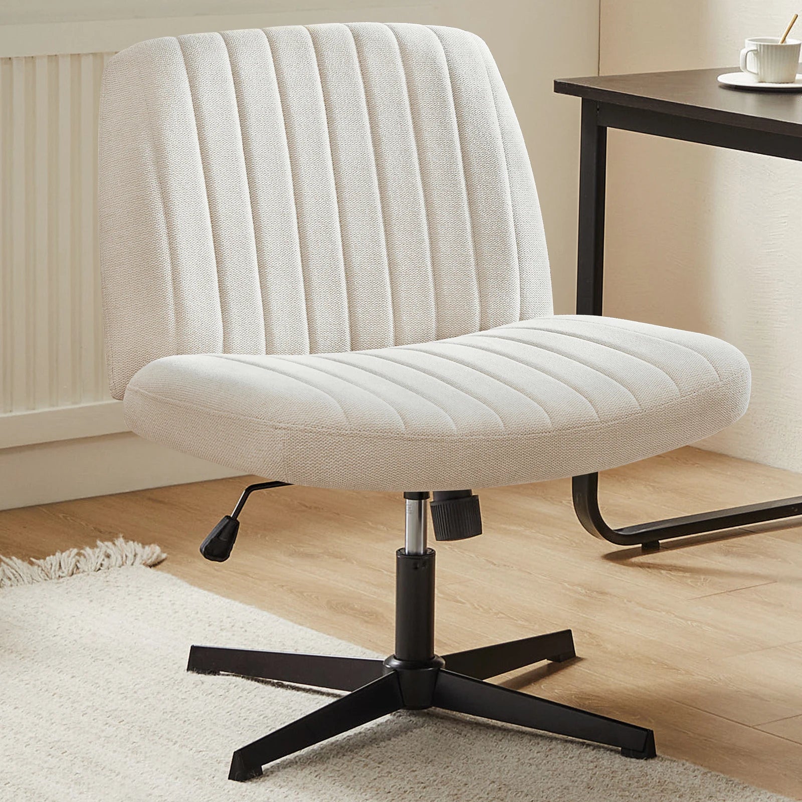 JHK Silla mecedora de oficina para sala de estar, sin brazos, escritorio ancho, ajustable, giratoria, de tela, para tocador y oficina en casa