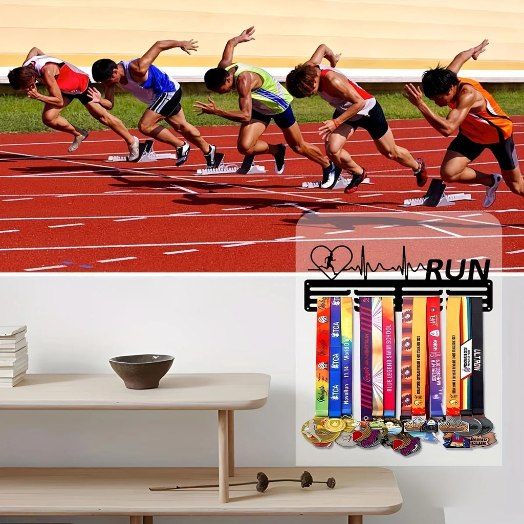 1pc Soporte de Metal Negro para Medallas - Estante de Almacenamiento Colgante Multifuncional para Medallas Deportivas de Running, Decoración para el Hogar y la Oficina