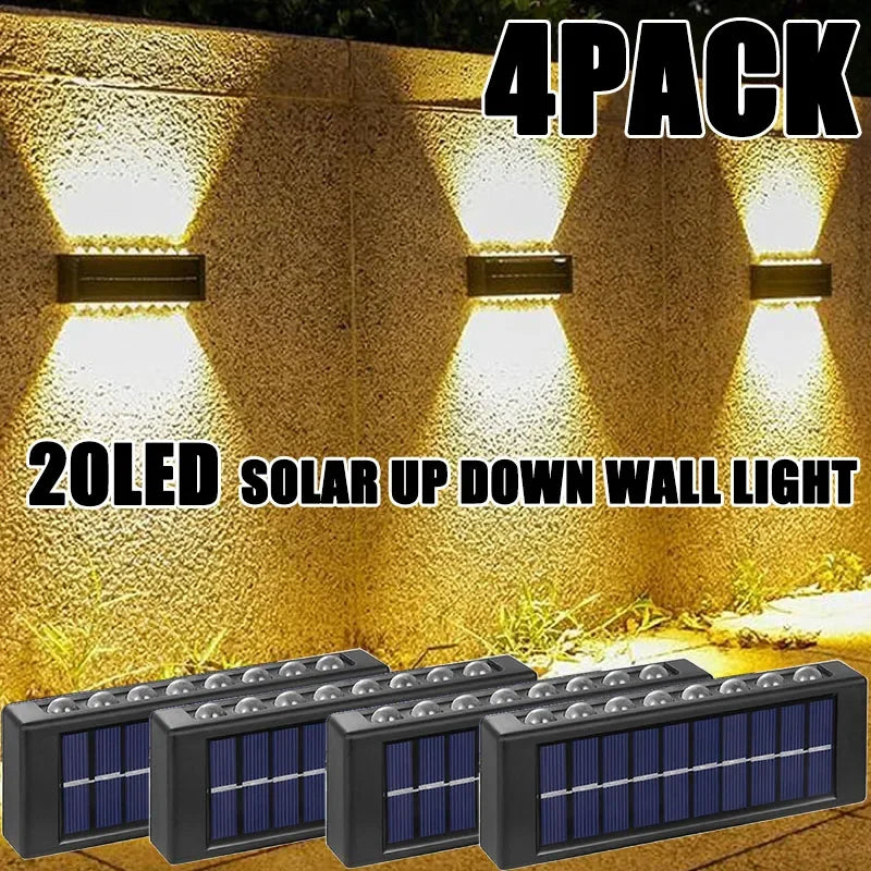 Luces solares de pared para exterior cálidas/blancas, lámpara solar de pared para porche con iluminación superior e inferior para jardín, calle, paisaje, balcón, patio