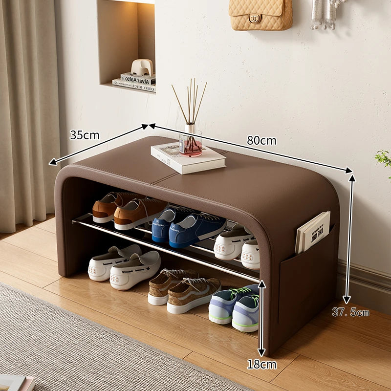 Taburete de cambio de zapatos de lujo ligero para el hogar, taburete para calzarse, zapatero, taburete integrado para el pie de cama