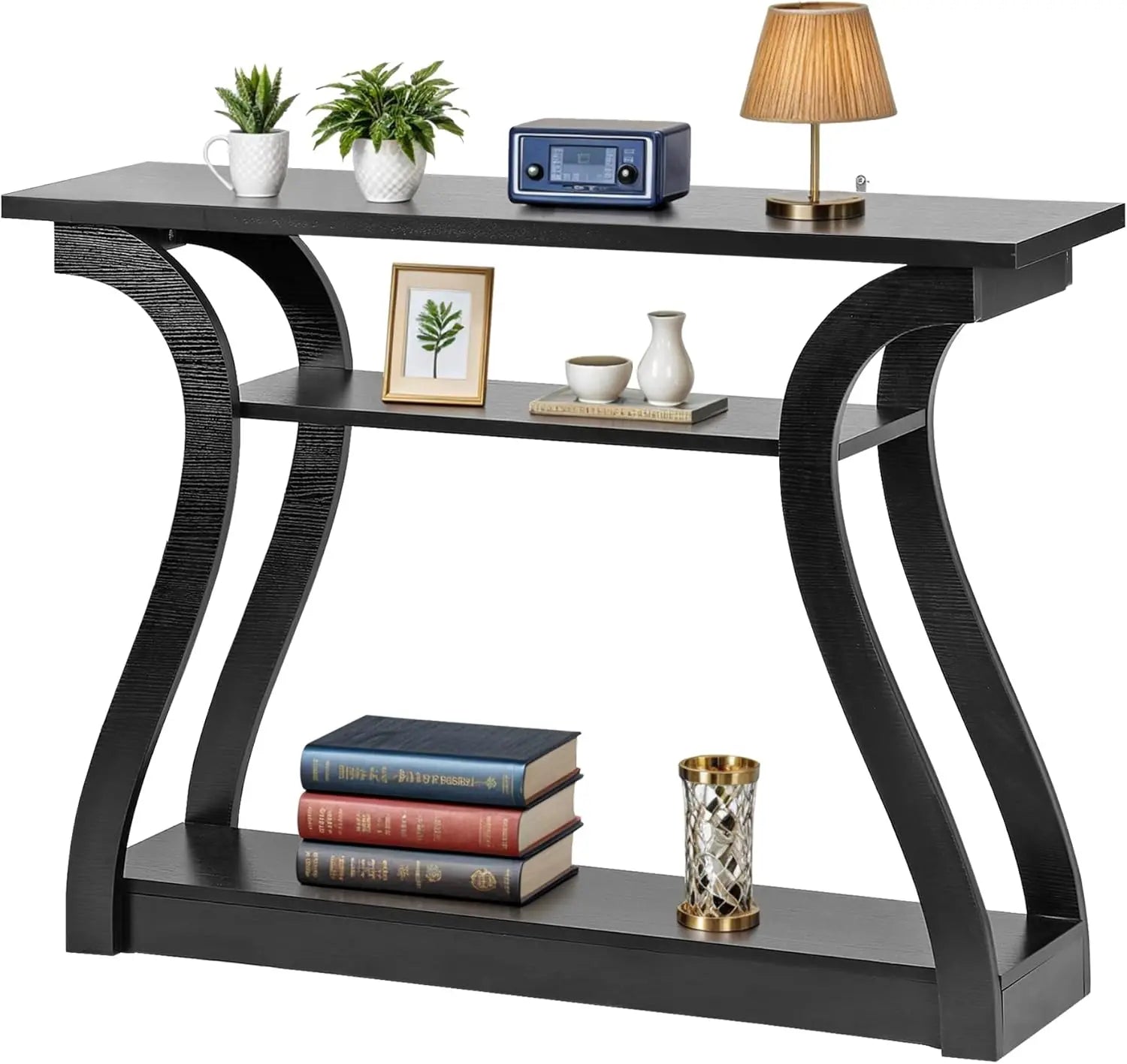 Mesa Consola, Mesa de Entrada con 3 Estantes de Almacenamiento, Mesa Sofá Larga y Estrecha para Entrada, Sala de Estar, Pasillo, Sofá