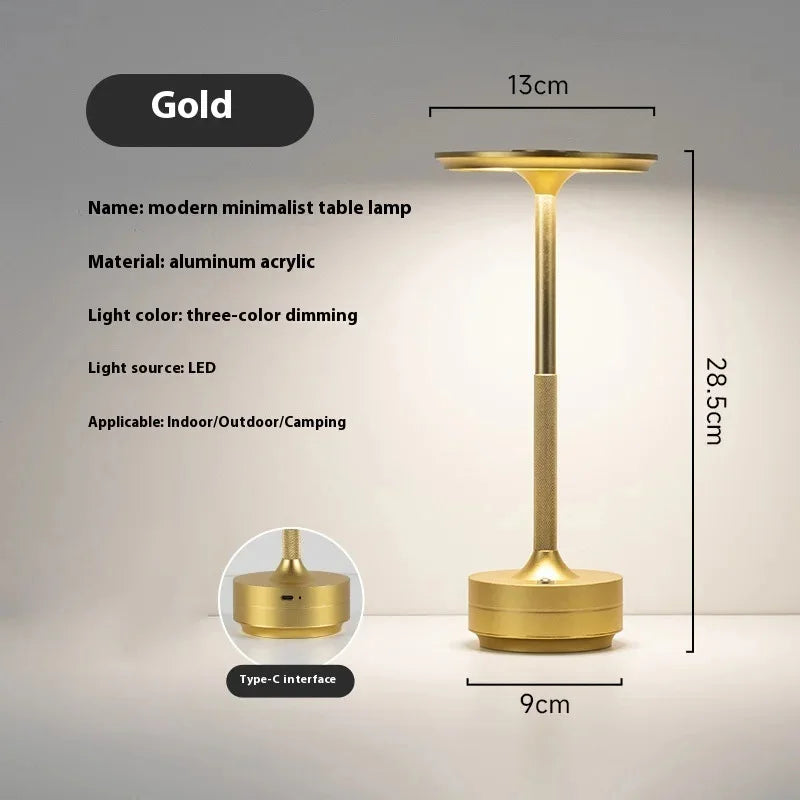 Lámpara de mesa decorativa inalámbrica simple con intensidad regulable infinita, ambiente clásico retro, portátil y recargable, lámpara de escritorio táctil
