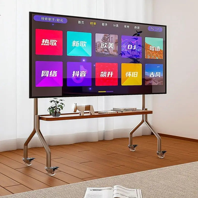 Soporte de suelo para TV de acero inoxidable, carro vertical móvil con ruedas, soporte de TV para sala de estar, dormitorio, colgador universal, estante de almacenamiento