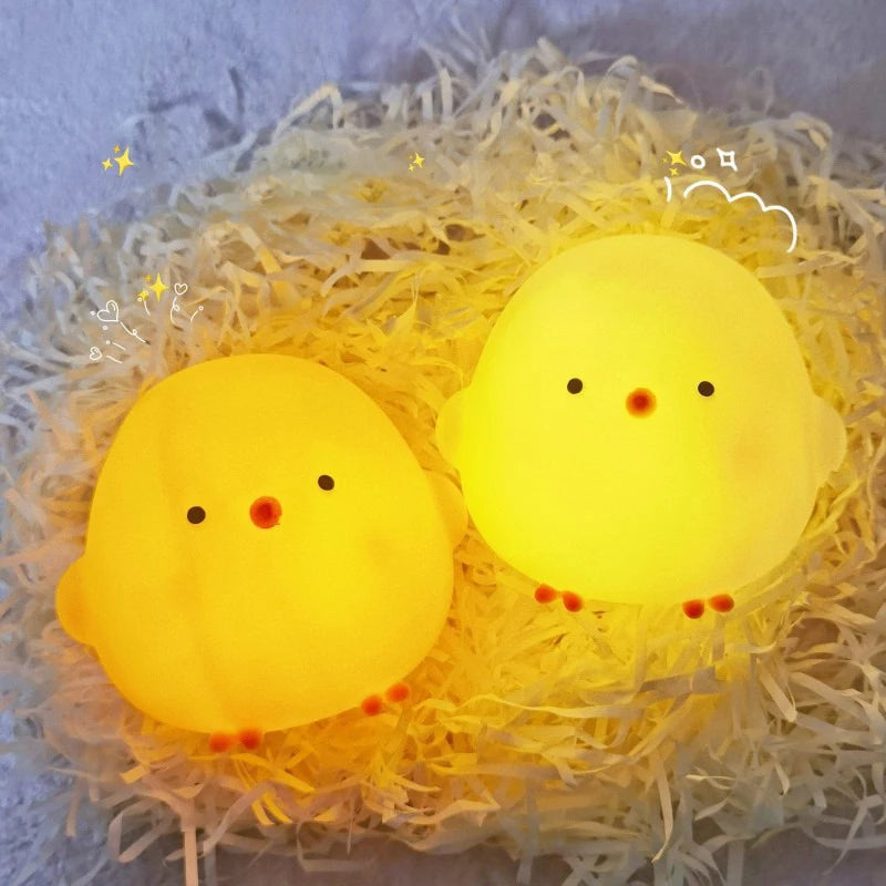 Luz de noche de silicona LED para mesita de noche, ABS, pequeña lámpara de escritorio con forma de pollo, bonita para habitaciones infantiles, dormitorios, con pila de botón, lámparas de noche decorativas