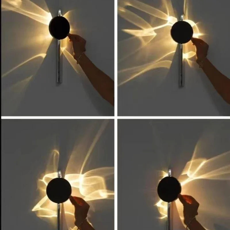 Aplique de pared LED corrugado creativo, giratorio, de arte de sombras de acero inoxidable, para dormitorio, mesita de noche, sala, escaleras, pasillo, luz de ambiente