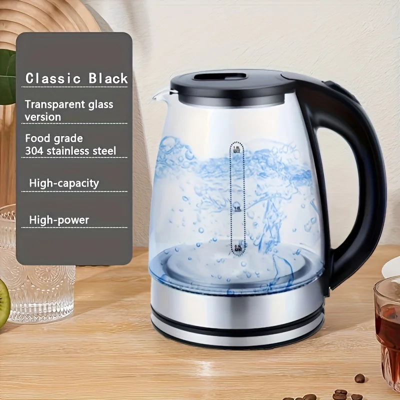 Hervidor eléctrico de vidrio, ebullición rápida con apagado automático y protección contra ebullición en seco, luz LED para té y café, enchufe estadounidense de 110 V