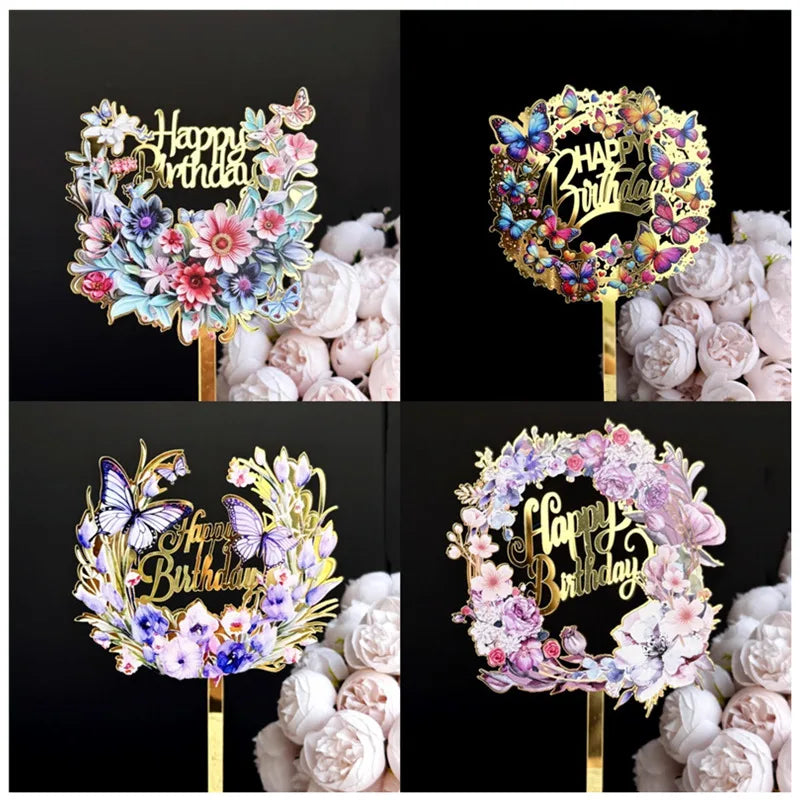 New 3D Color Printing Happy Birthday Cake Topper Gold Acrylic Kids Birthday Party Cake Topper Dessert Decoration for Baby Shower