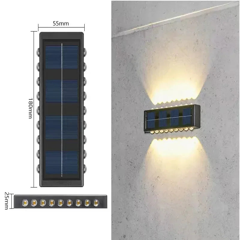 Lámpara de pared solar exterior impermeable luces solares arriba y abajo lente convexa iluminación para jardín calle paisaje balcón exterior dec