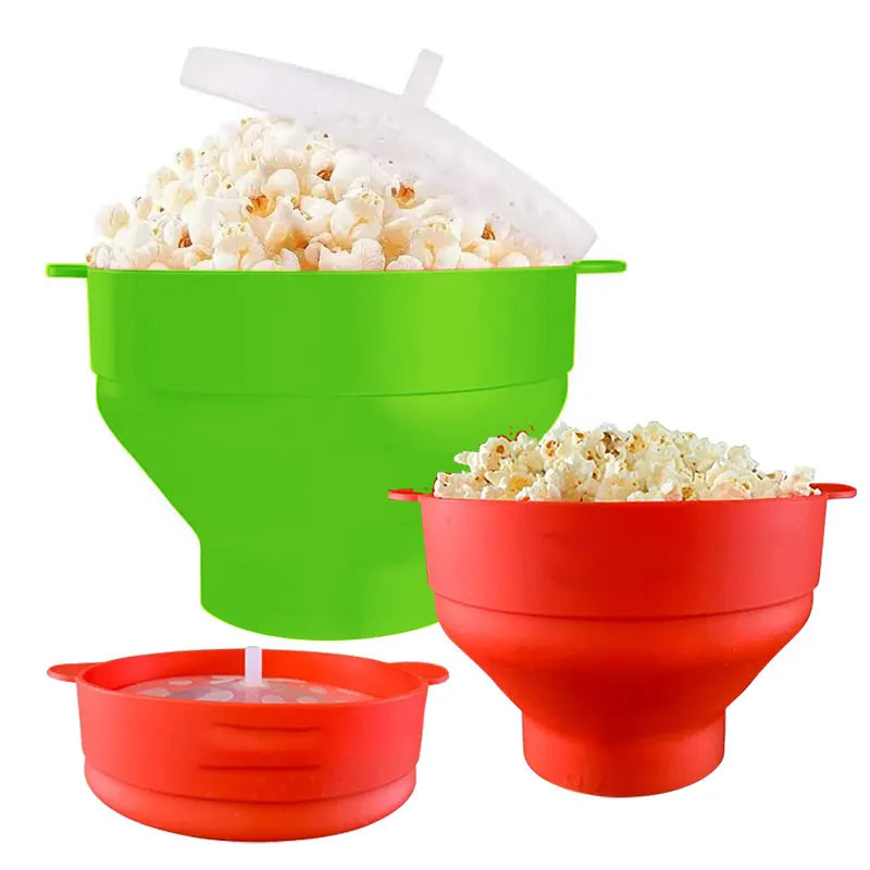 Palomitero de microondas de silicona sin BPA, recipiente plegable para palomitas de maíz, apto para microondas, con tapa, apto para lavavajillas