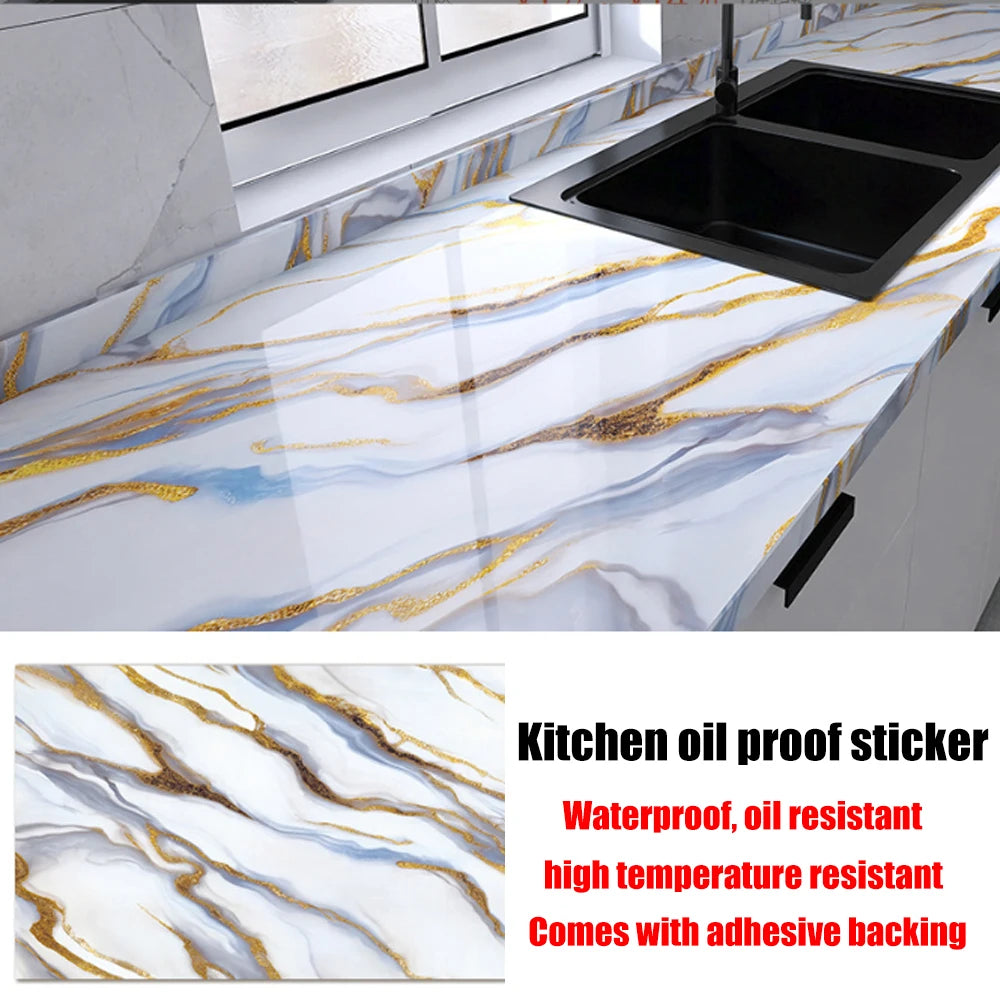 40cm New Marble Kitchen Oil-proof Wall Stickers Self-adhesive Stain-resistant High Temperature Kitchen Wallpaper Home Decorative