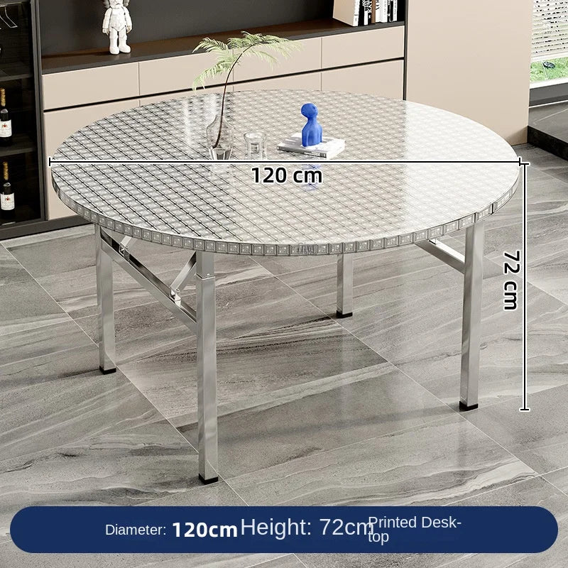 Mesa redonda plegable de acero inoxidable, adecuada para uso doméstico, apartamentos pequeños, grandes puestos de comida y vendedores ambulantes.