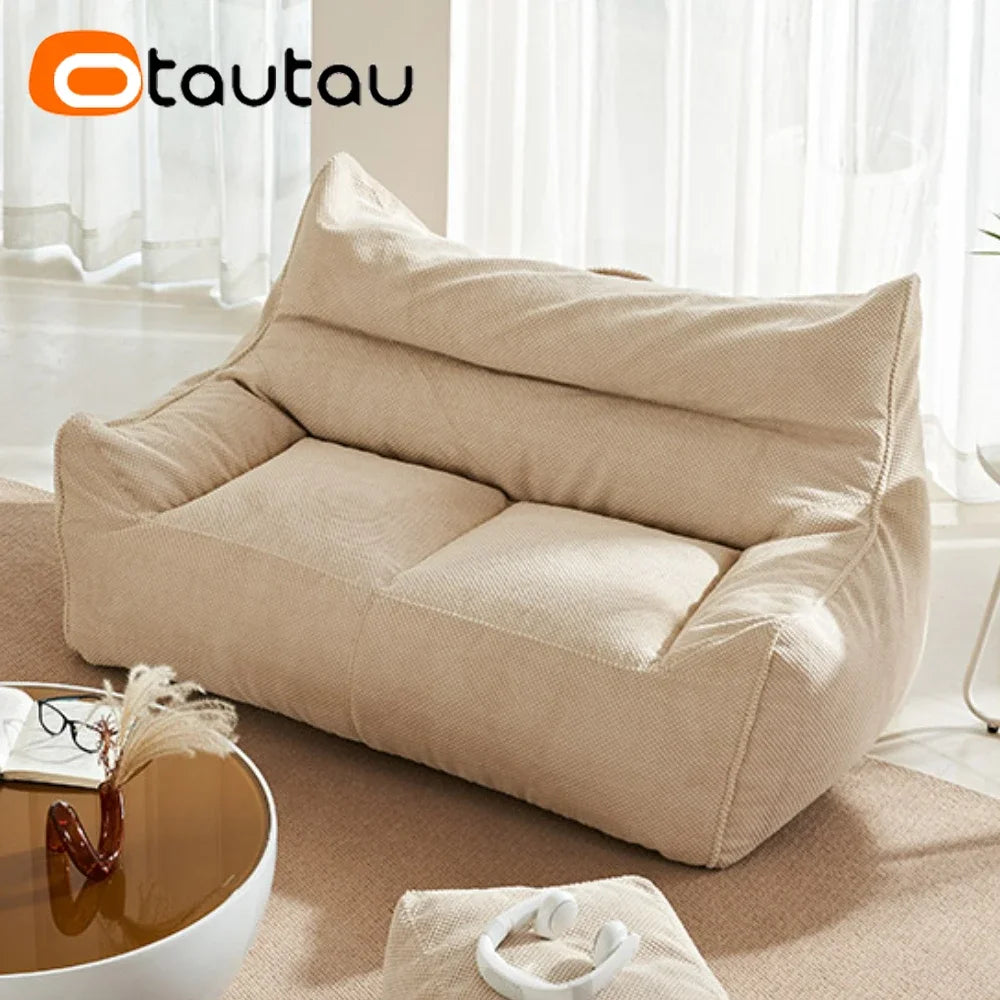 OTAUTAU Sofá Puf de Gofrado Suave de 1-2 Plazas, Funda sin Relleno, Sillón Puf, Sofá Perezoso, Cama Tumbona, Otomana, Taburete SF182