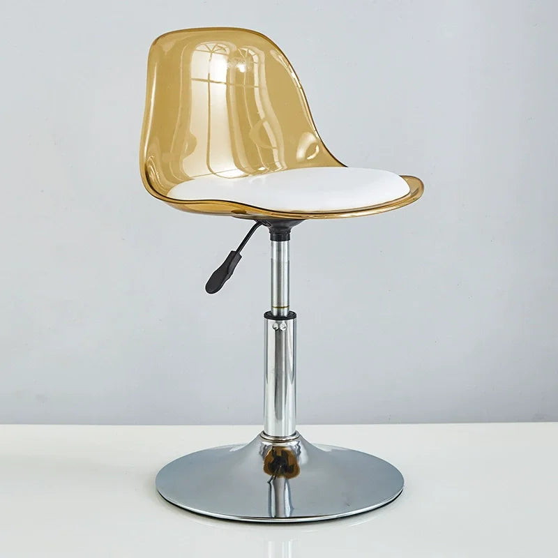 Taburete de Bar Moderno Ajustable con Respaldo Transparente Estructura Metálica Asiento Tapizado con Función de Elevación y Giro