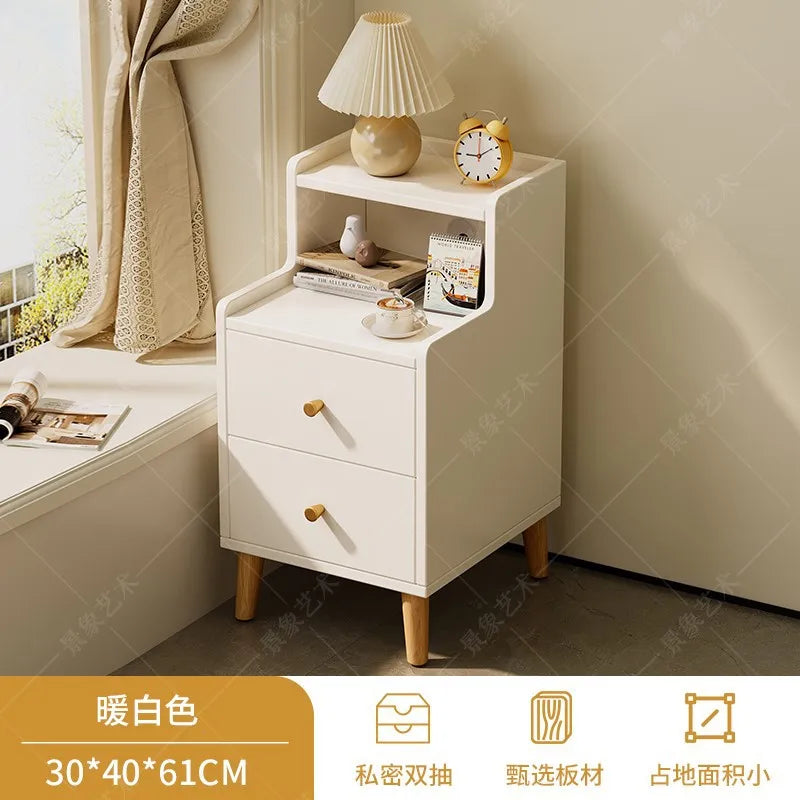 Mesita de noche minimalista moderna de estilo chino nuevo, compacta y estrecha, con cajón de almacenamiento de madera maciza para dormitorio, muebles para el hogar