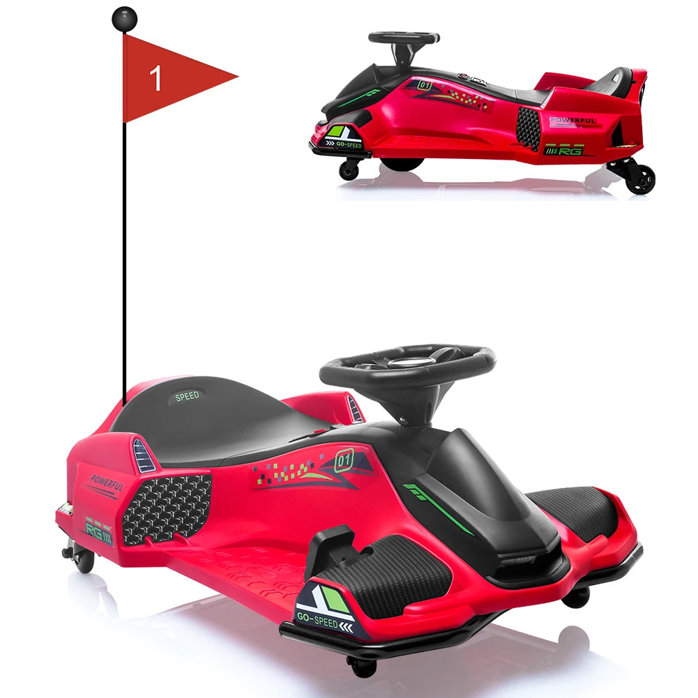 Go-Kart eléctrico de 24 V para niños, juguete de carreras de derrape para exteriores con velocidades variables de hasta 12 km/h, luces LED, música, puerto USB