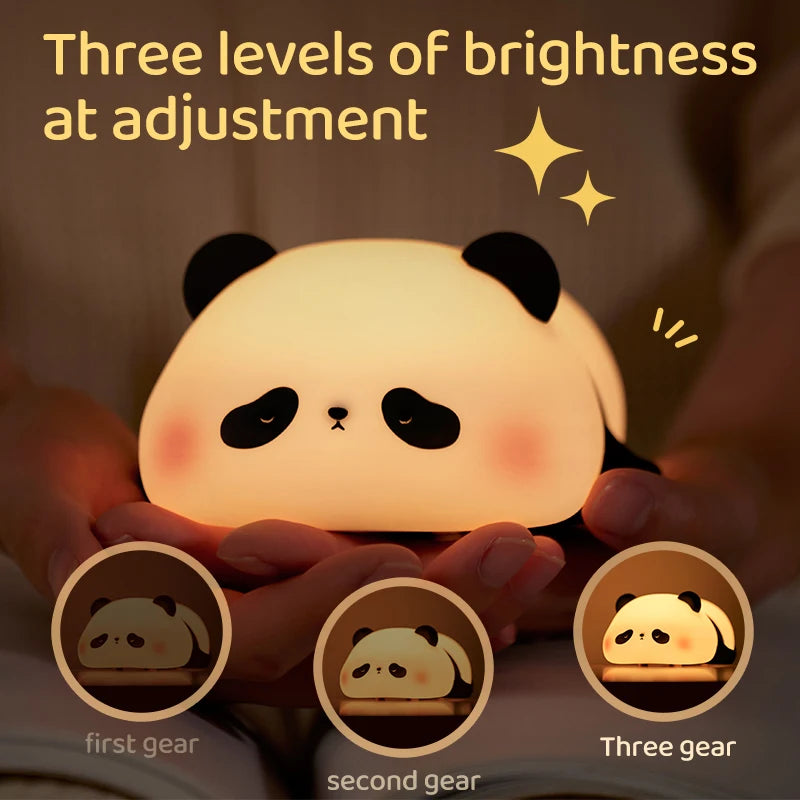Luz nocturna LED de panda, bonita lámpara nocturna de silicona, recargable por USB, lámpara de noche táctil para dormitorio con temporizador, decoración, regalo para niños