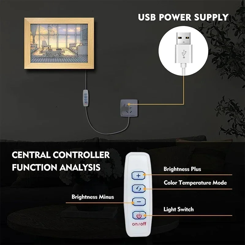 Led Mood Lamp Painting Wall Art 3 Color Changable Modes Romantic Decorative Night Light For Bedroom Living Party