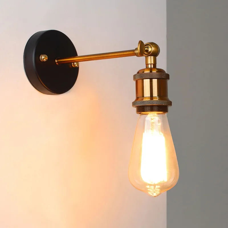 Lámpara de pared americana de una sola cabeza, estilo industrial retro para dormitorio, sala de estar, estudio, pasillo, escalera, lámpara de pared E27