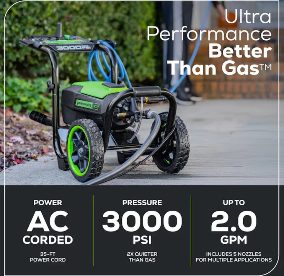 Hidrolavadora eléctrica Greenworks Pro 3000 PSI 2.0 GPM Nuevo Envío gratis