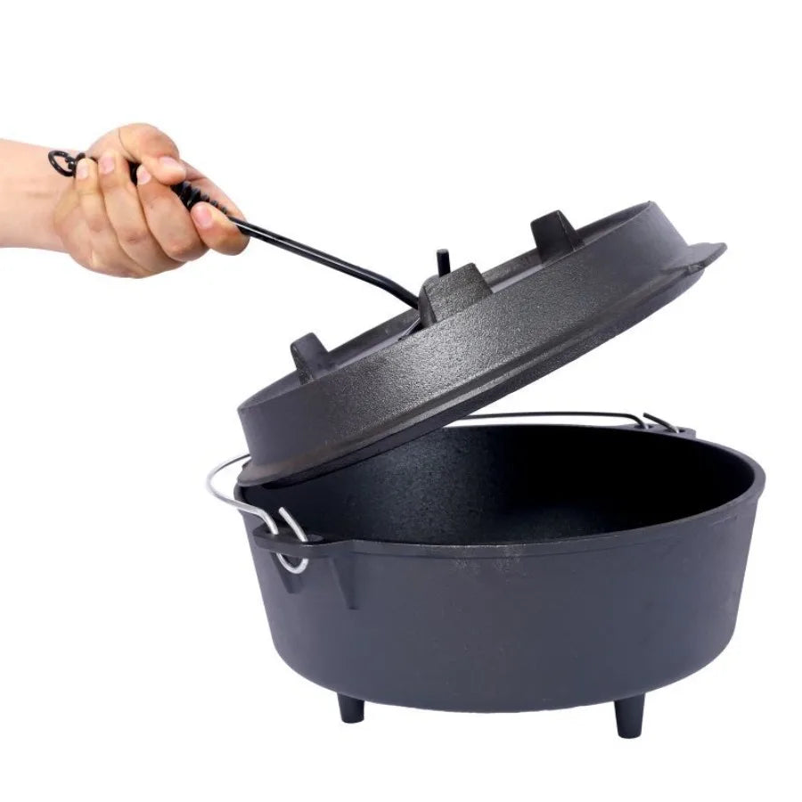 Olla Profunda para Acampar al Aire Libre para Cocinar BBQ Hornear Acero Inoxidable Negro Duradera de Servicio Pesado con Tapa Resistente al Calor y Fácil de Limpiar