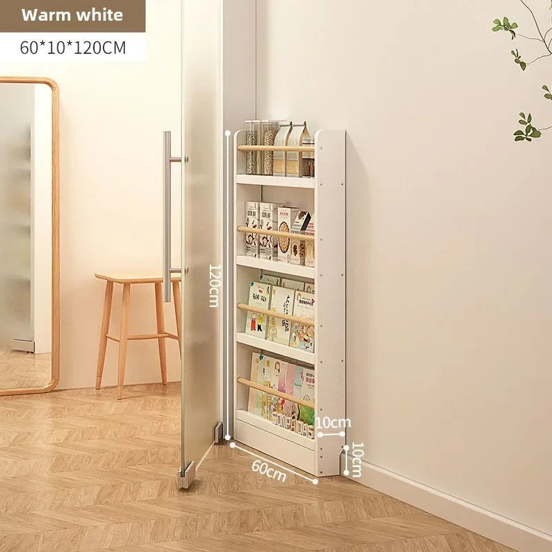 Estantería de madera maciza, estante de almacenamiento de varias capas de pie montado en la pared, estantería para el hogar, estantería delgada detrás de la puerta