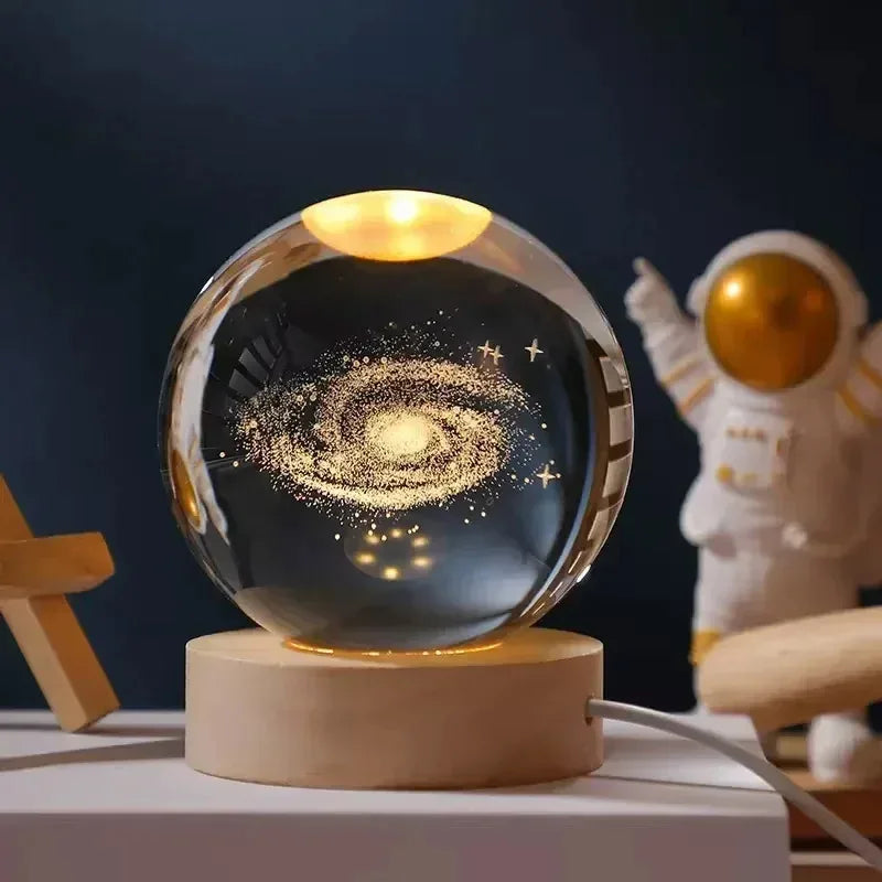 Lámpara 3D de Luces de Cristal RGB Brillante de Planetas y Galaxias, Luz Nocturna de Bola de Cristal, Lámpara de Noche para Decoración del Hogar, Regalo de Navidad