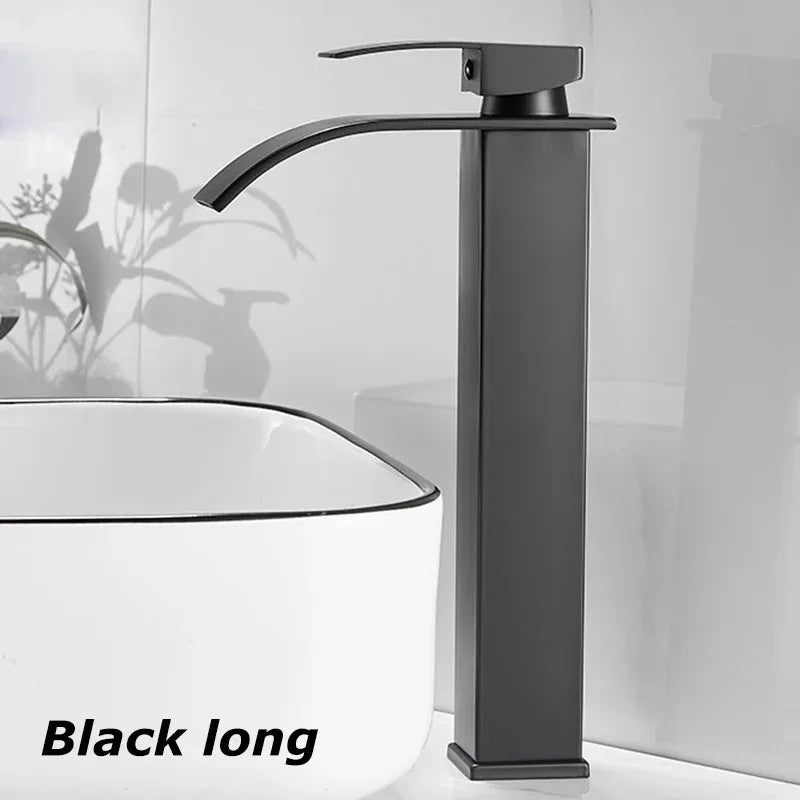 Lavabo de cascada de acero inoxidable, grifo alto y bajo negro, lavabo de inodoro frío y caliente, baño para el hogar